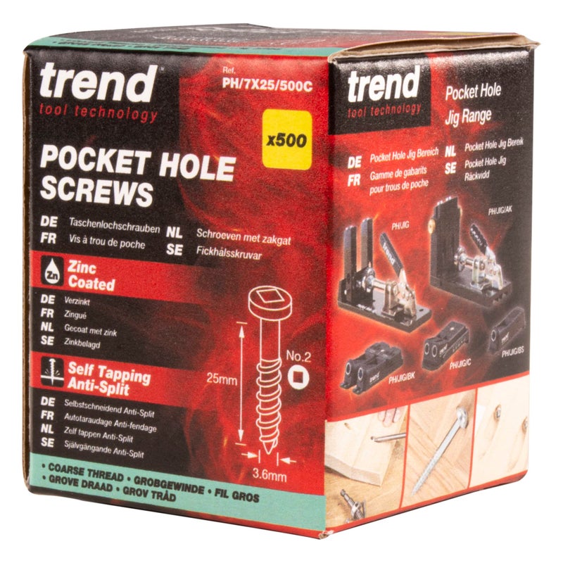 Trend Pocket Hole Screws for Softwoods, 1 Inch Long, Pack of 500, Coarse Self-Cutting Threaded Square Drive Screws, PH/7X25/500C - Image 3